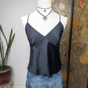Black Satin Cami Top‎ Open Back Tie Victoria's Secret Y2K Evening Tank Medium